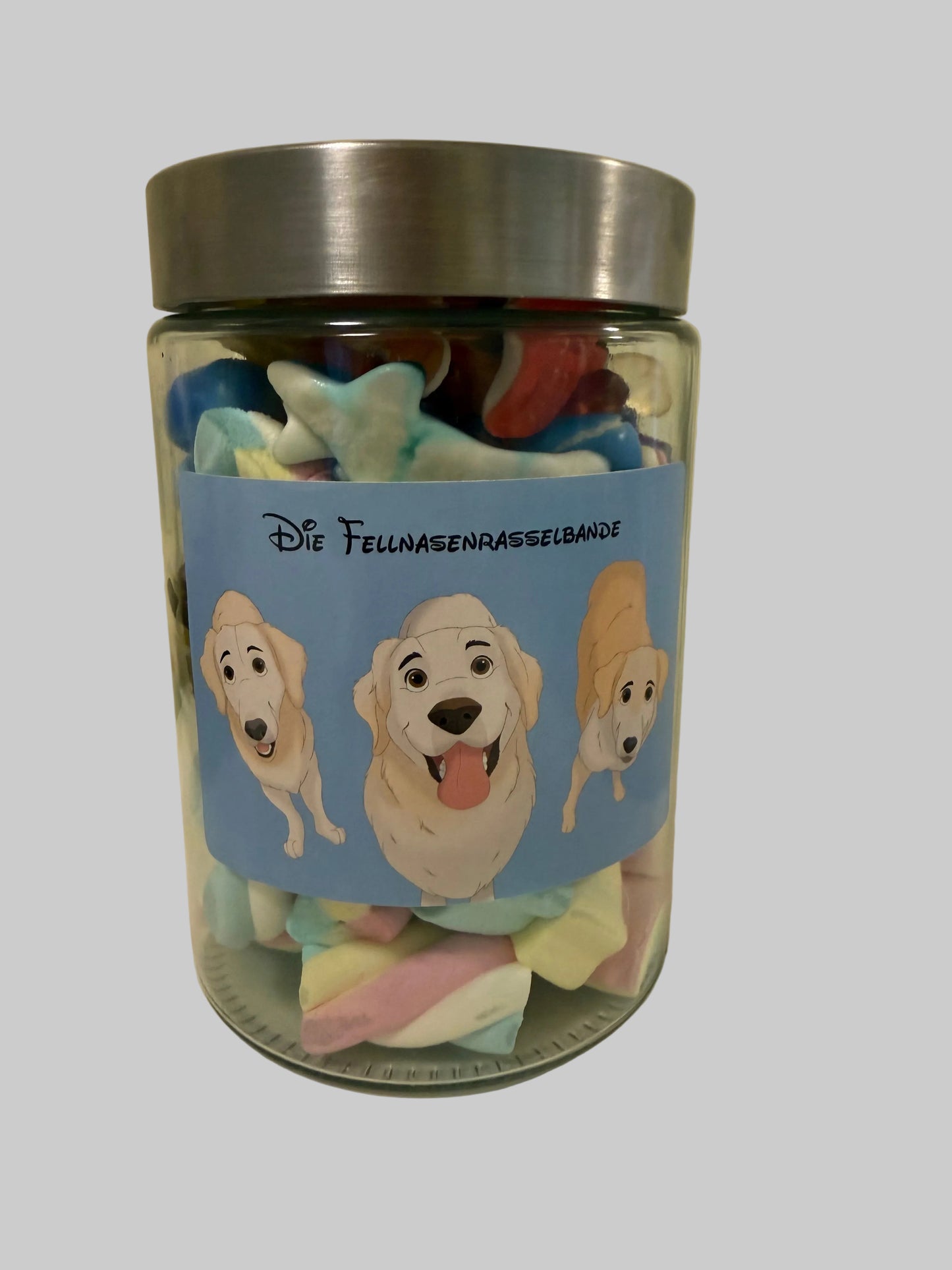 Süßigkeiten-Glas „Fellnasenrasselbande“ – Gummibärchen und Marshmallows 🐾✨