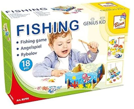 Bino Angelspiel „Fishing“ – magnetisches Holzspiel, 18-teilig