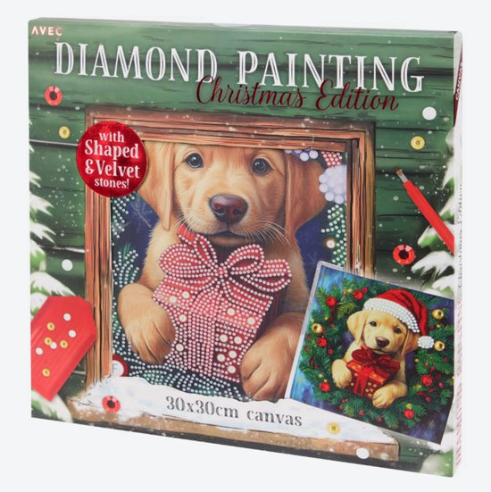 AVEC Diamond Painting Weihnachten – Golden Retriever – 30 × 30 cm