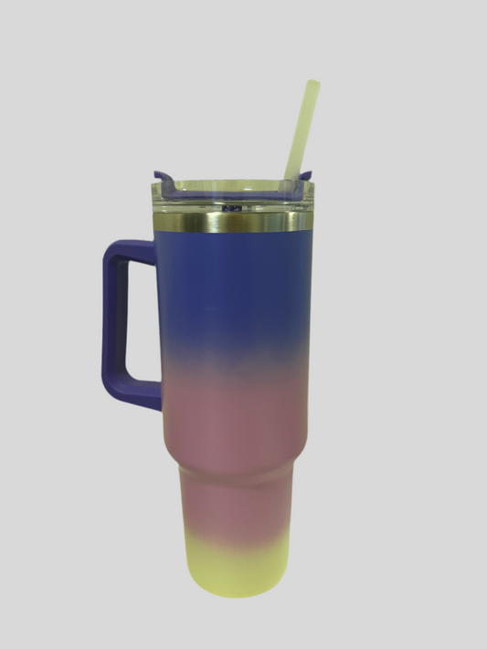 Edelstahl Trinkbecher mit Strohhalm und Deckel – 1200 ml (bunt)