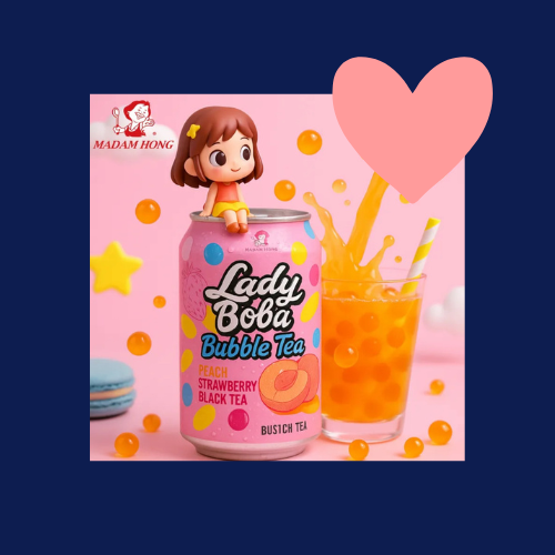 Lady Boba Bubble Tea – Peach Strawberry Black Tea