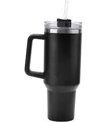 Edelstahl Trinkbecher mit Strohhalm und Deckel – 1200 ml (Schwarz)