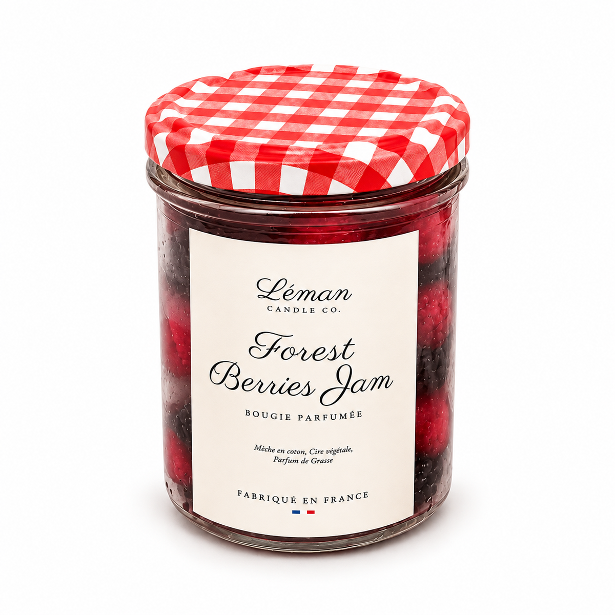 Forest Berries Jam Duftkerze von Léman Candle Co. mit dekorativen Wachsbeeren im Glas