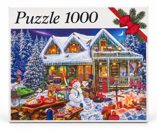 Weihnachtspuzzle – Verschneites Haus mit Schneemann – 1000 Teile